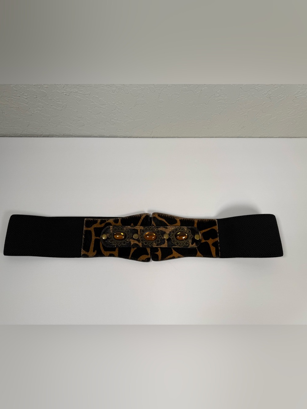 Chico’s Wide Stretch Leopard Print Waist Belt Med/Large Boho Western